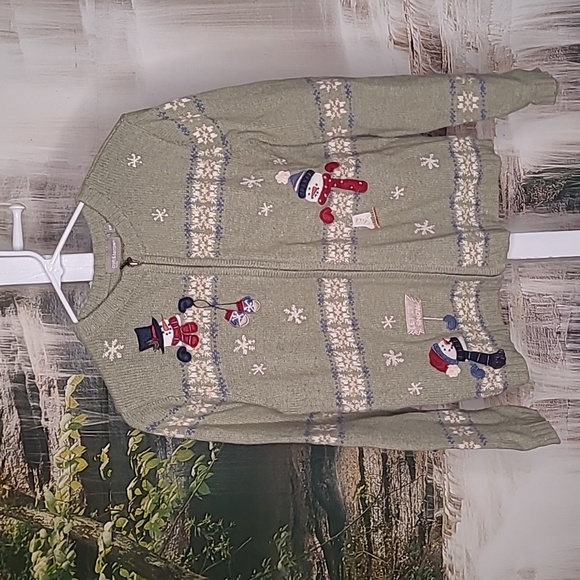 croft & barrow Sweaters - Croft & Barrow Womens Medium Petite Snowman Winter zip up acrylic sweater